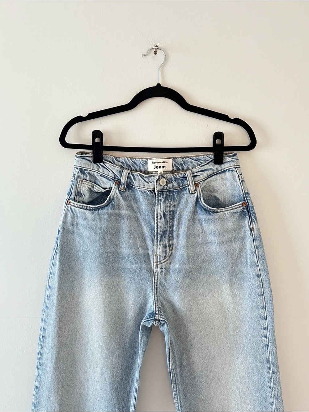 Reformation Abby High Rise Straight Jeans Rigid Denim Faded Light Wash - Picture 3 of 7
